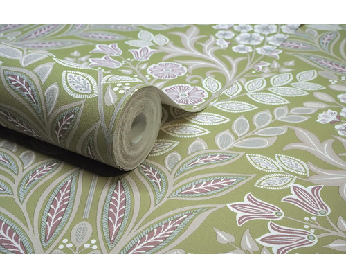 Rouleau de papier peint à motif floral sur fond vert