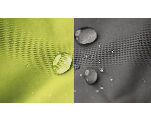 Nahaufnahme von wasserabweisendem Stoff mit Wassertropfen