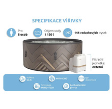 Bain à remous gonflable pour jusqu''à huit personnes avec une capacité de 1120 litres, 144 jets d''air, système antigivre, technologie Rhino-Tech, surface antibactérienne, désinfection UV et application Wi-Fi.