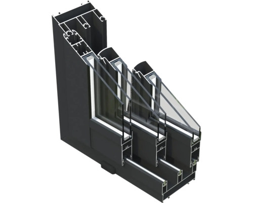 Vue en coupe d''une fenêtre à triple vitrage avec cadre en aluminium