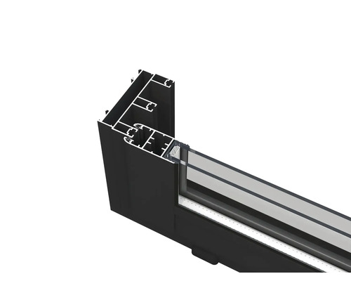 Vue détaillée d''un cadre de fenêtre en aluminium.