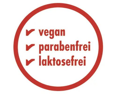 Symbol für vegan, parabenfrei und laktosefrei