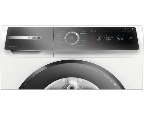 Machine à laver Bosch série 8 avec panneau de commande et sélection de programme
