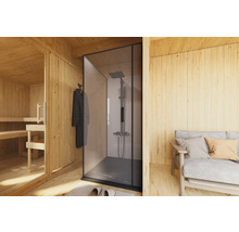 Intérieur d''une salle de bains avec douche, sauna et sièges