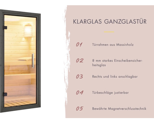 Klarglas Ganzglastür mit massivem Holzrahmen und Sicherheitsglas