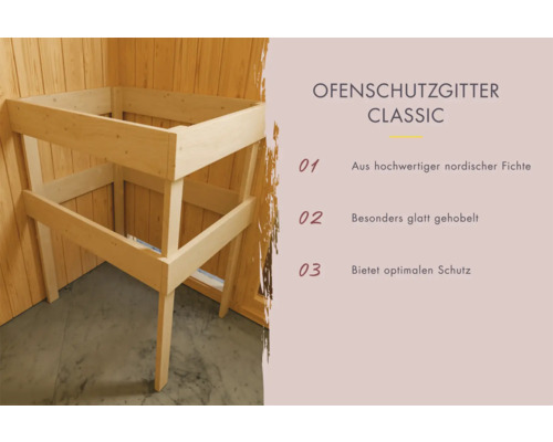 Ofenschutzgitter Classic aus nordischer Fichte für den Innenbereich