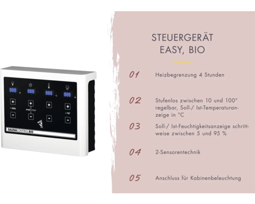 Saunasteuergerät Easy Bio zur Temperaturregelung und Feuchtigkeitsregelung