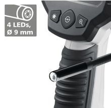 Endoscope avec éclairage LED et éléments de commande pour le contrôle.