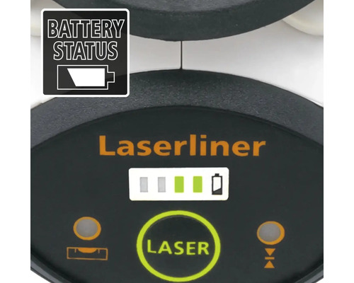 Éléments de commande de l''appareil Laserliner avec indicateur d''état de la batterie