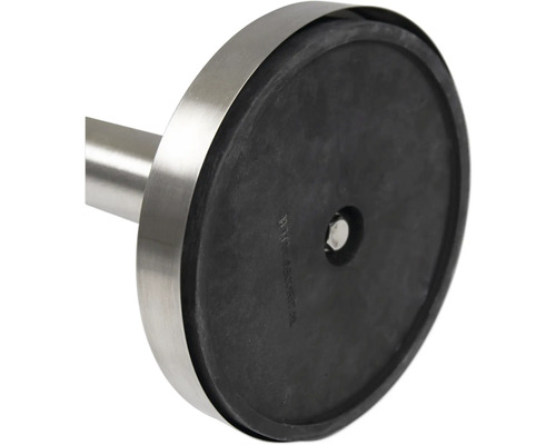 Detailaufnahme eines Handtuchhalters mit Fuss aus Edelstahl und Gummi