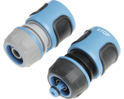 Deux raccords de tuyau bleus et gris pour l''arrosage du jardin