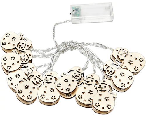 Guirlande lumineuse avec motifs de bonhommes de neige en bois