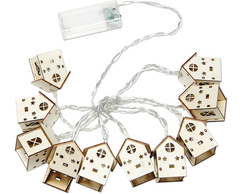 Guirlande lumineuse avec maisons en bois alimentées par piles