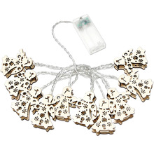 Guirlande lumineuse avec pendentifs en bois en forme d''ange et de sapin