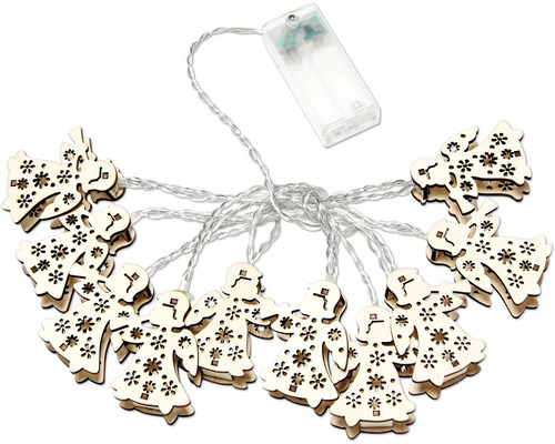 Guirlande lumineuse avec pendentifs en bois en forme d''ange et de sapin