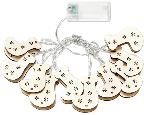 Guirlande lumineuse avec motifs de chaussettes en bois et alimentation à piles