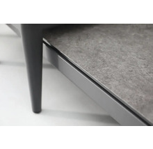 Vue détaillée d'une table de jardin avec pied de table et plateau en pierre