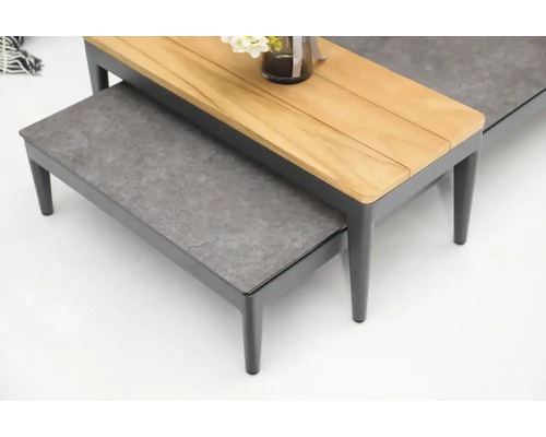 Table de jardin et banc de jardin en bois et en céramique