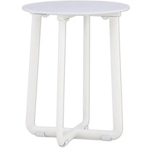 Table d'appoint ronde blanche à trois pieds.