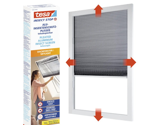 Tesa Insektenschutz Plissee für Dachfenster, teleskopierbar, in geöffnetem Zustand