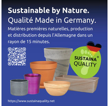 Divers pots de fleurs avec le label Sustaina Quality