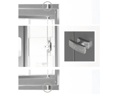 Vue détaillée d''une armoire à outils avec serrure de porte et verrouillage