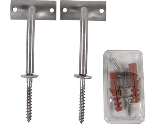 Deux supports d''étagère métalliques avec vis et chevilles