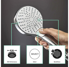 Handbrause mit den Symbolen XXL Performance, Select und QuickClean.