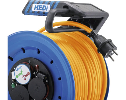 HEDI Kabeltrommel mit gelbem Kabel und Stecker