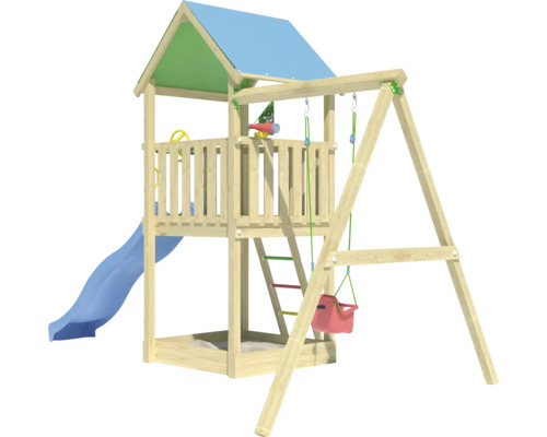 Spielturm mit Schaukel, Rutsche und Leiter aus Holz