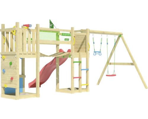 Spielplatz mit Rutsche, Kletterwand und Schaukel