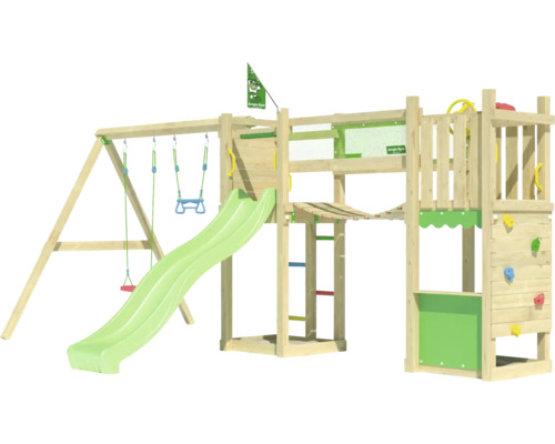 Spielturm mit Rutsche, Schaukel und Kletterwand