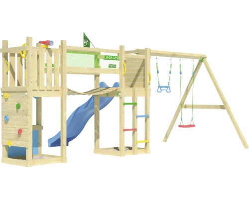 Spielturm mit Rutsche, Kletterwand und Schaukel für den Aussenbereich