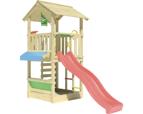 Spielturm mit Rutsche und Sandkasten aus Holz
