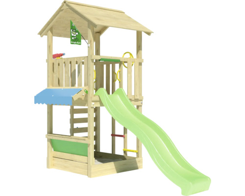 Spielturm aus Holz mit Rutsche und Leiter