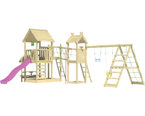 Holzspielplatz mit Rutsche, Schaukel und Klettergerüst für den Aussenbereich