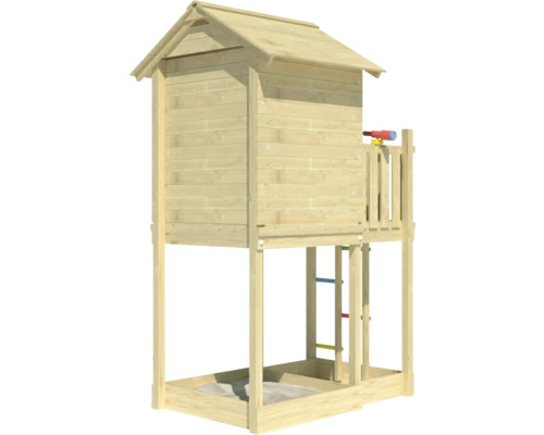 Spielhaus mit Sandkasten aus Holz