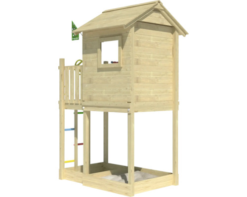 Spielhaus mit Sandkasten aus Holz