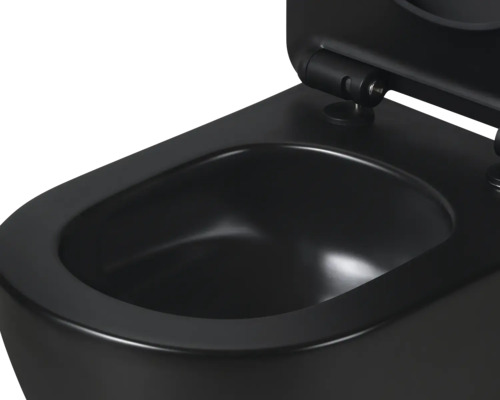 WC suspendu noir avec couvercle ouvert