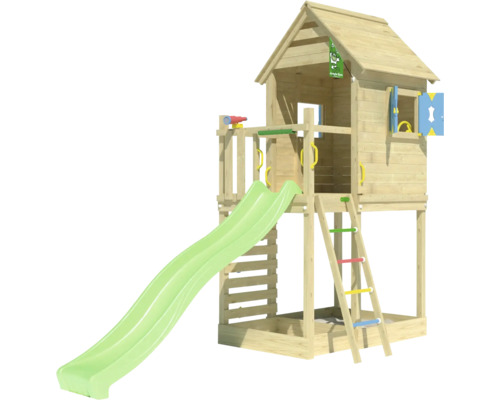 Spielturm aus Holz mit Rutsche und Leiter für den Garten