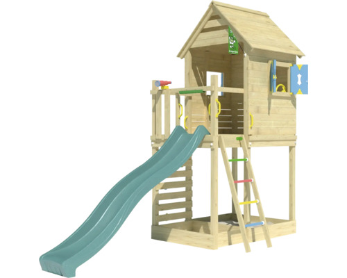 Spielturm aus Holz mit Rutsche und Leiter für den Garten