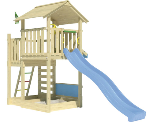 Spielturm aus Holz mit Rutsche für den Aussenbereich