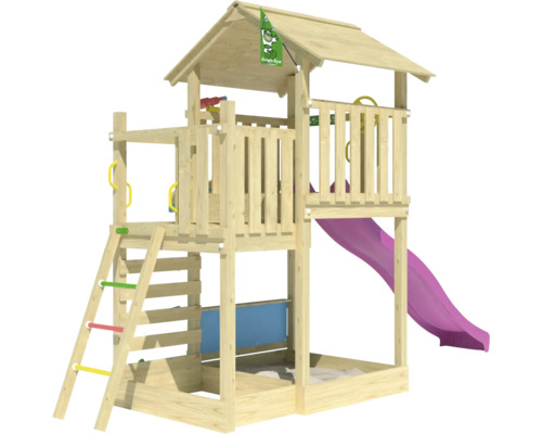 Tour de jeux en bois avec toboggan et bac à sable pour le jardin