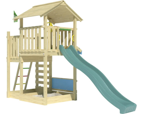 Spielturm aus Holz mit Rutsche für den Garten