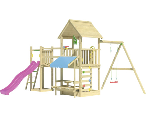 Tour de jeux en bois avec toboggan et balançoire