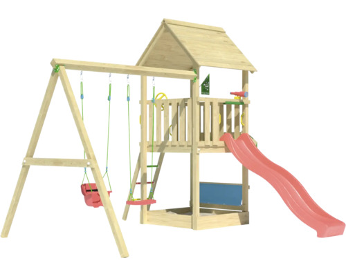 Spilltuerm mat Schaukel, Rutsch a Leeder fir de Gaart