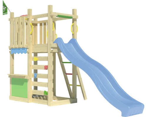 Spielturm mit Rutsche und Kletterwand für den Aussenbereich