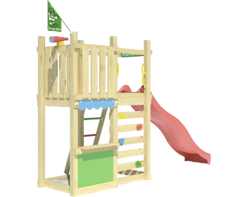 Spielplatz mit Rutsche, Kletterwand, Leiter und Fahne