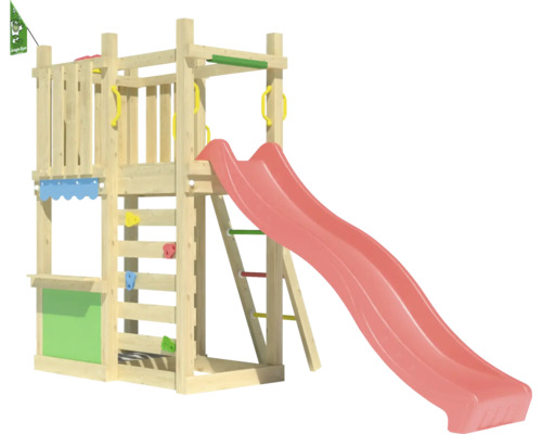 Spielturm aus Holz mit Rutsche, Leiter und Kletterwand