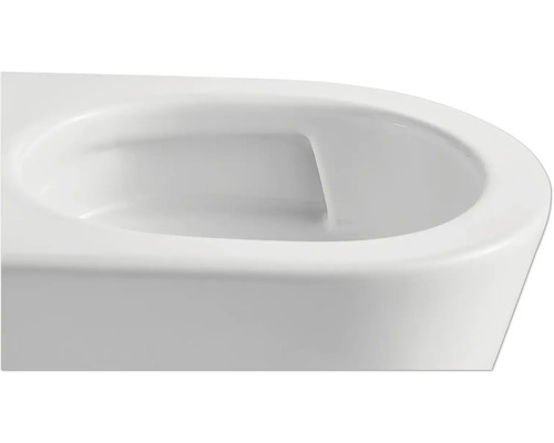 Nahaufnahme einer spülrandlosen Toilette.